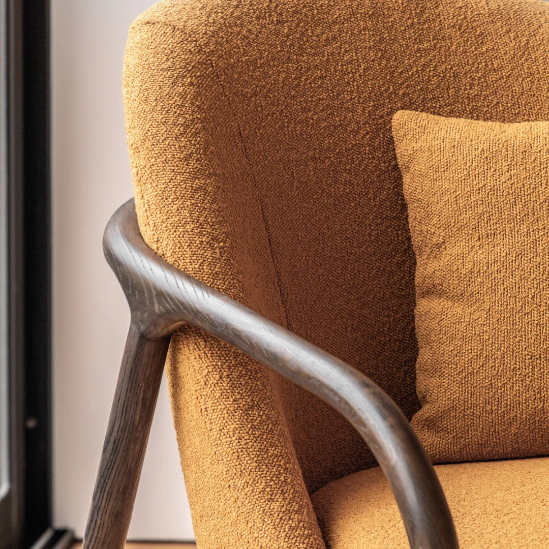 Walnut Frame Mustard Accent Chair
