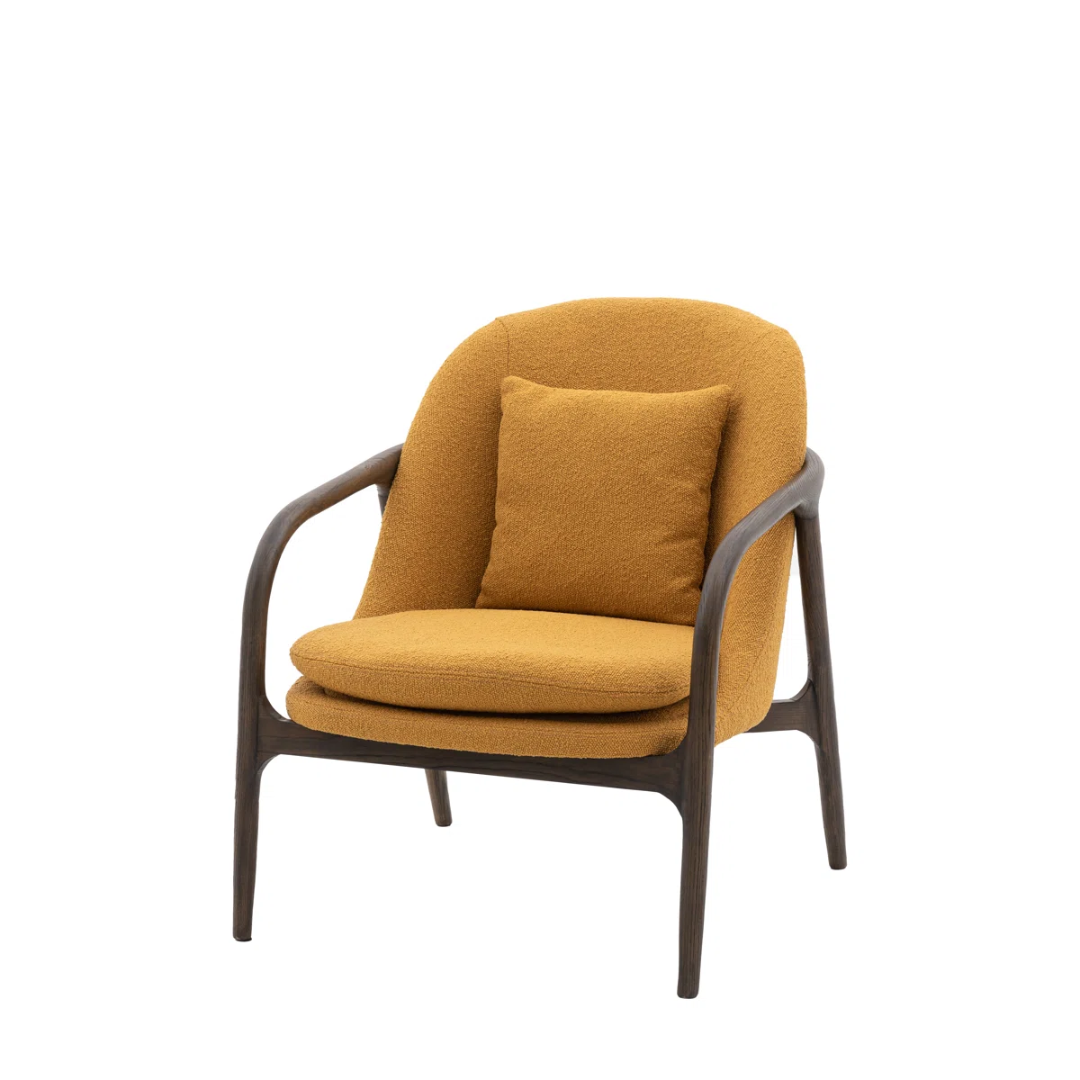 Walnut Frame Mustard Accent Chair