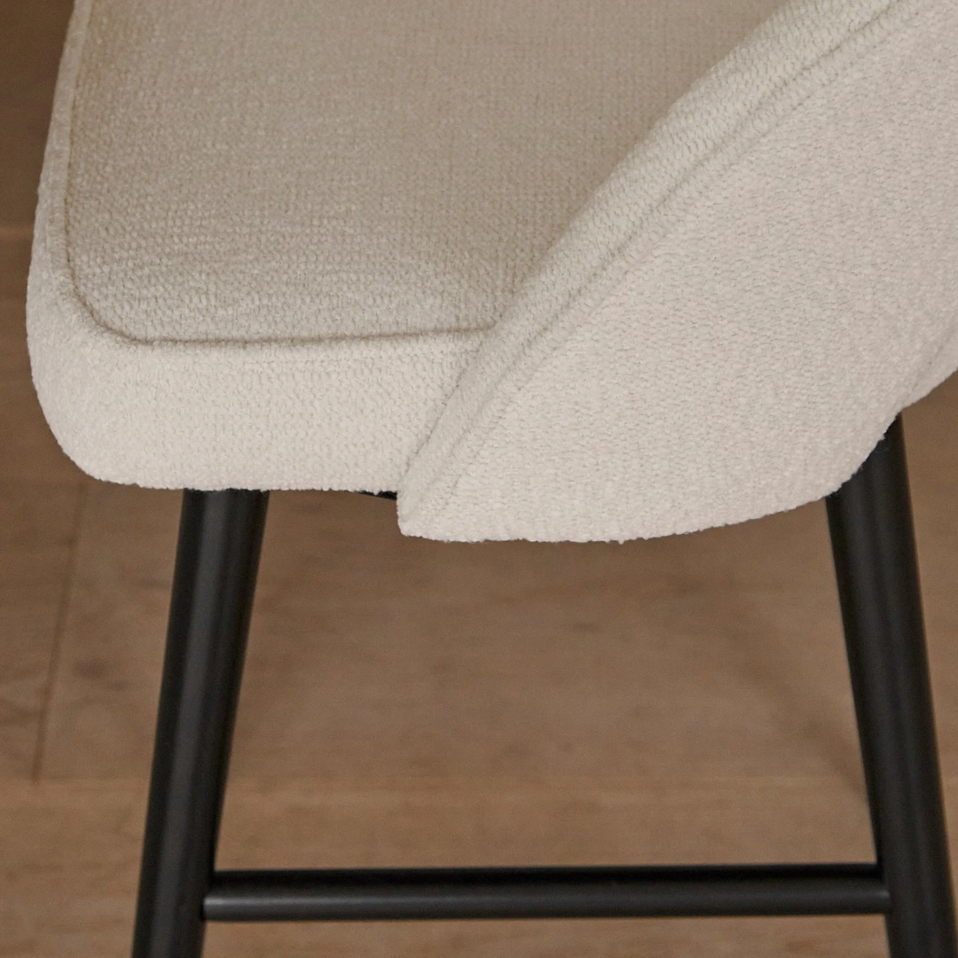 White Boucle Bar Stool Black Legs