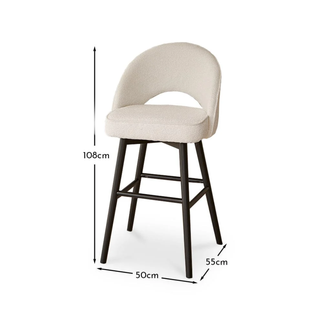 White Boucle Bar Stool Black Legs size dimensions