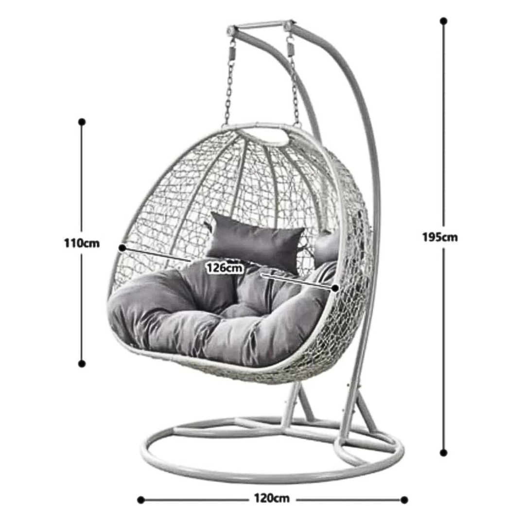 White Double Hanging Egg Chair, dimensions.
