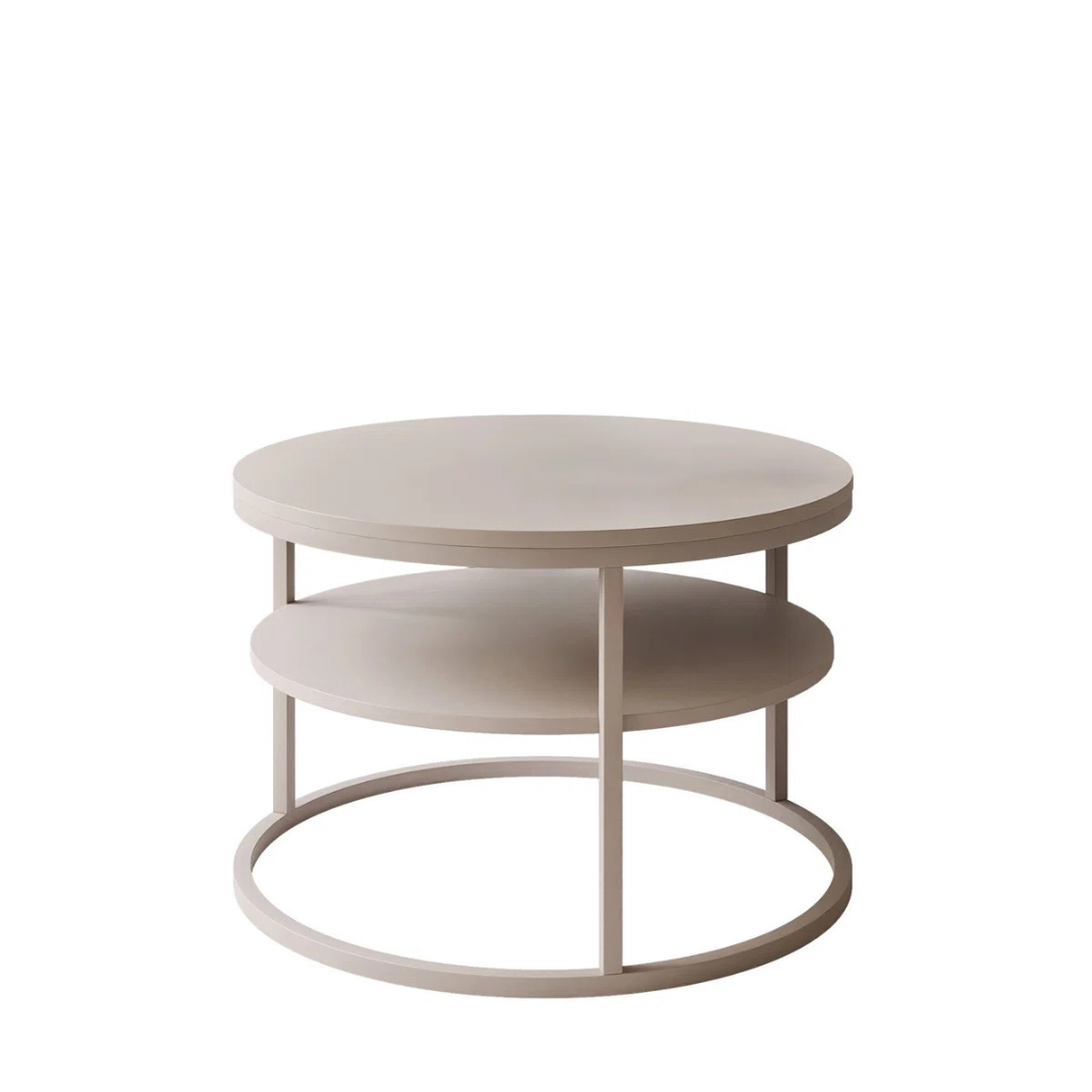 White Minimalist 2 Tier Coffee Table with round shape, white background.