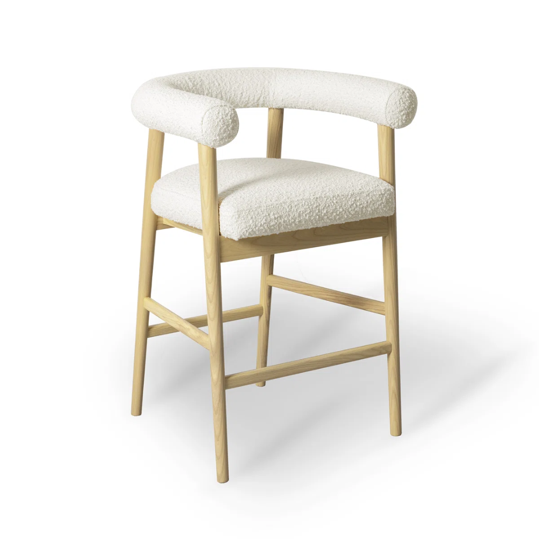 White Boucle Scandinavian Bar Stools
