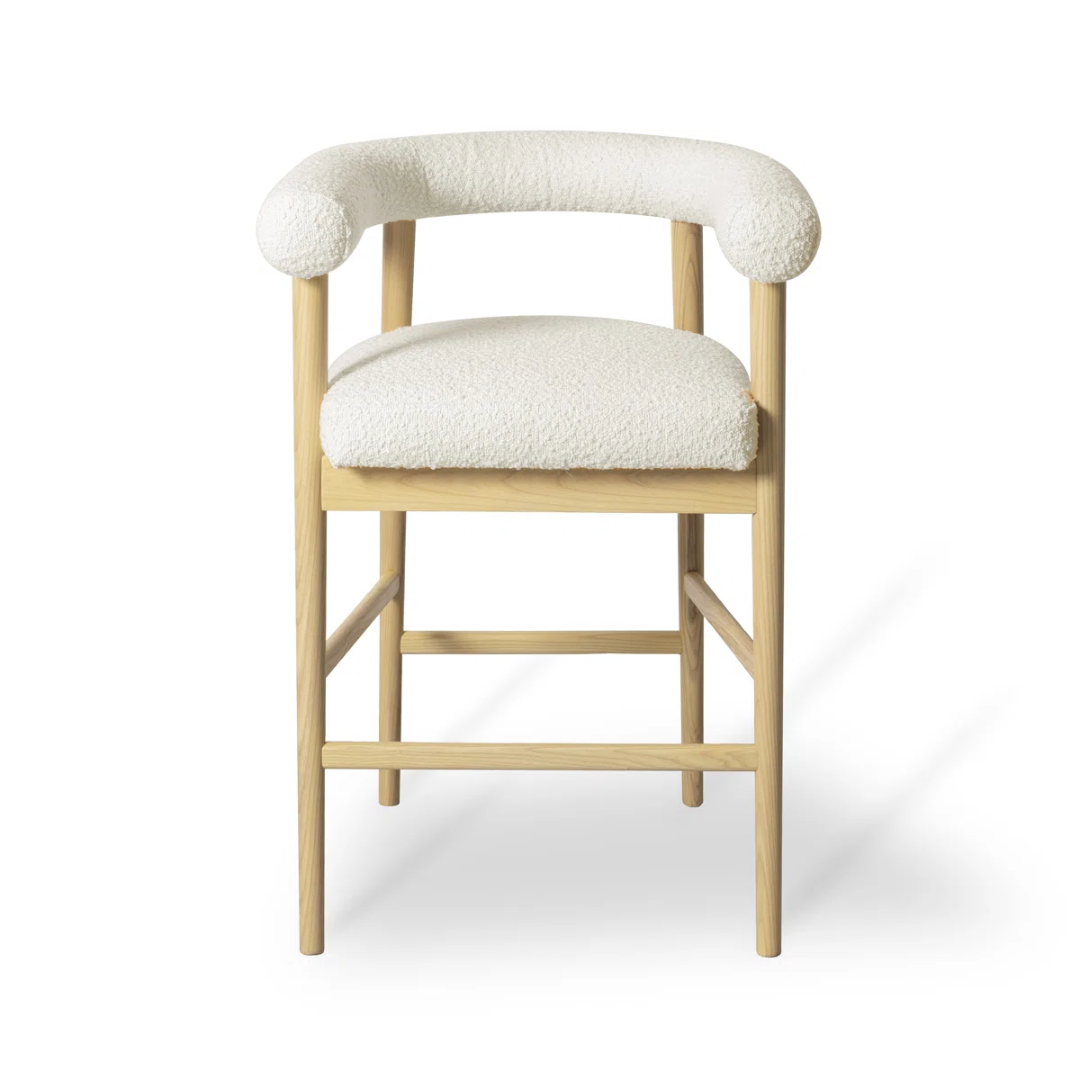 White Boucle Scandinavian Bar Stools