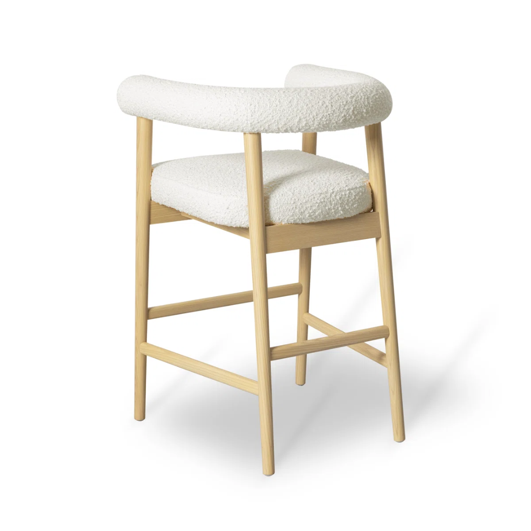 White Boucle Scandinavian Bar Stools