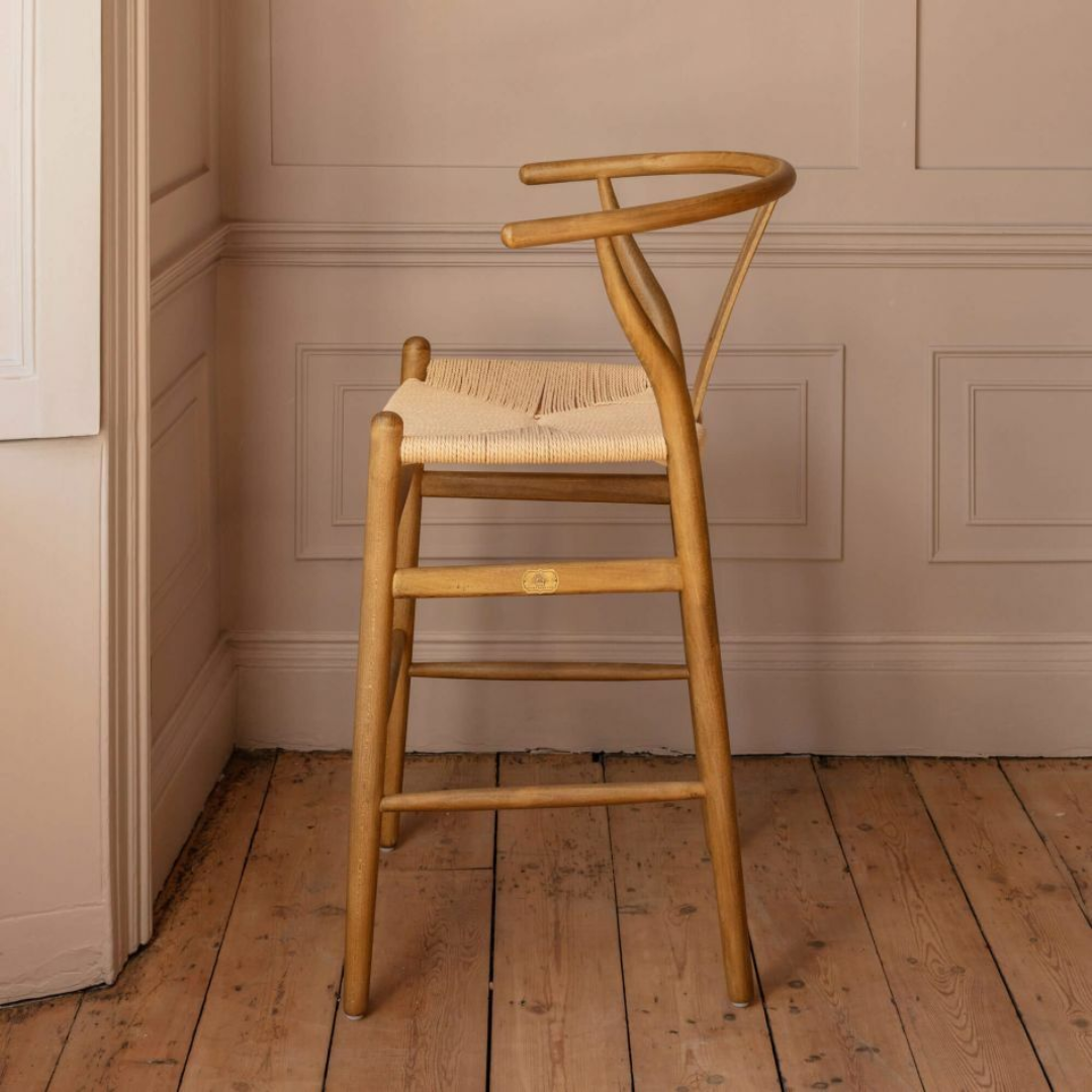 Woven Rattan Bar Stools With Backs side view close up