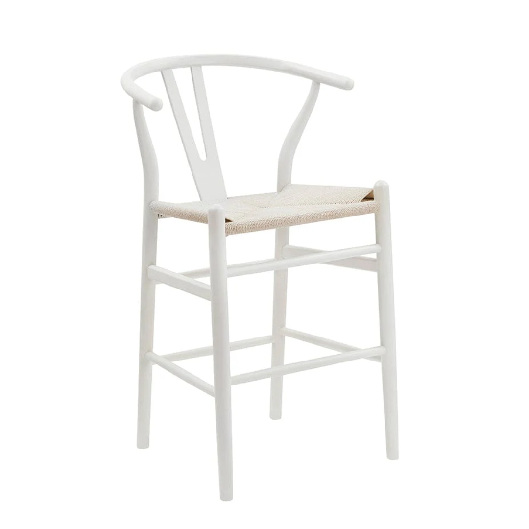 Woven White Wishbone Bar Stool front view