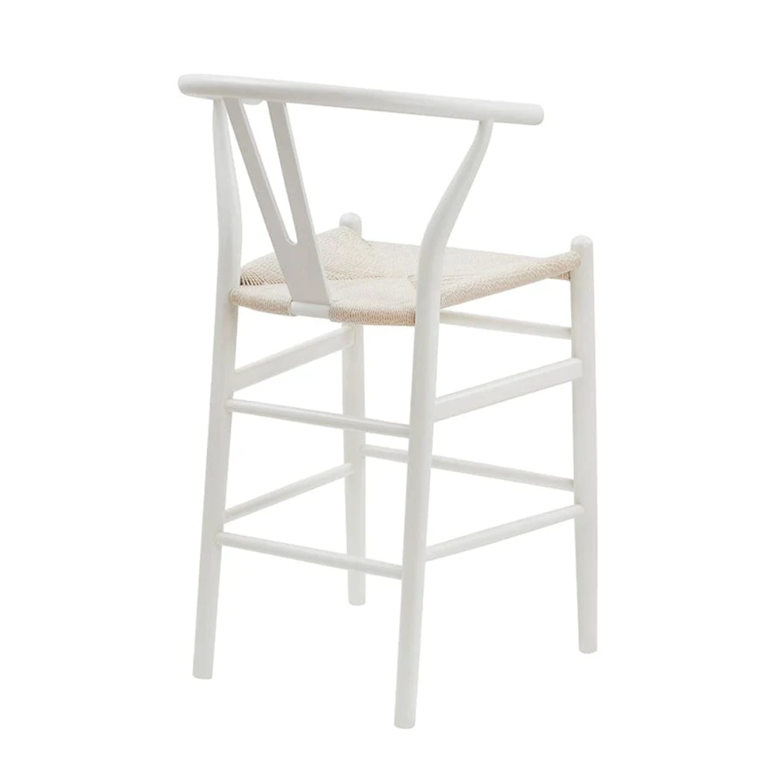 Woven White Wishbone Bar Stool back view