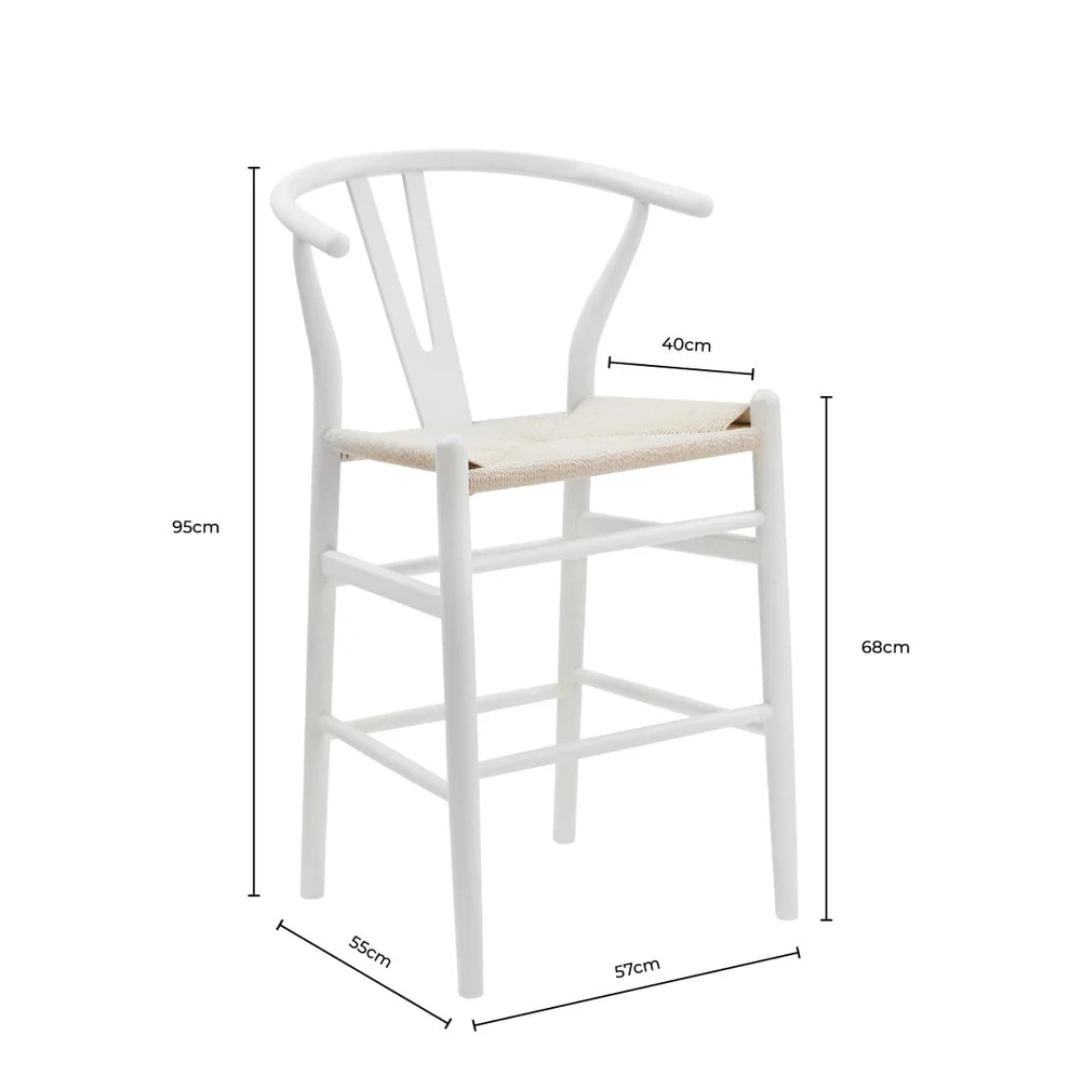 Woven White Wishbone Bar Stool size dimensions