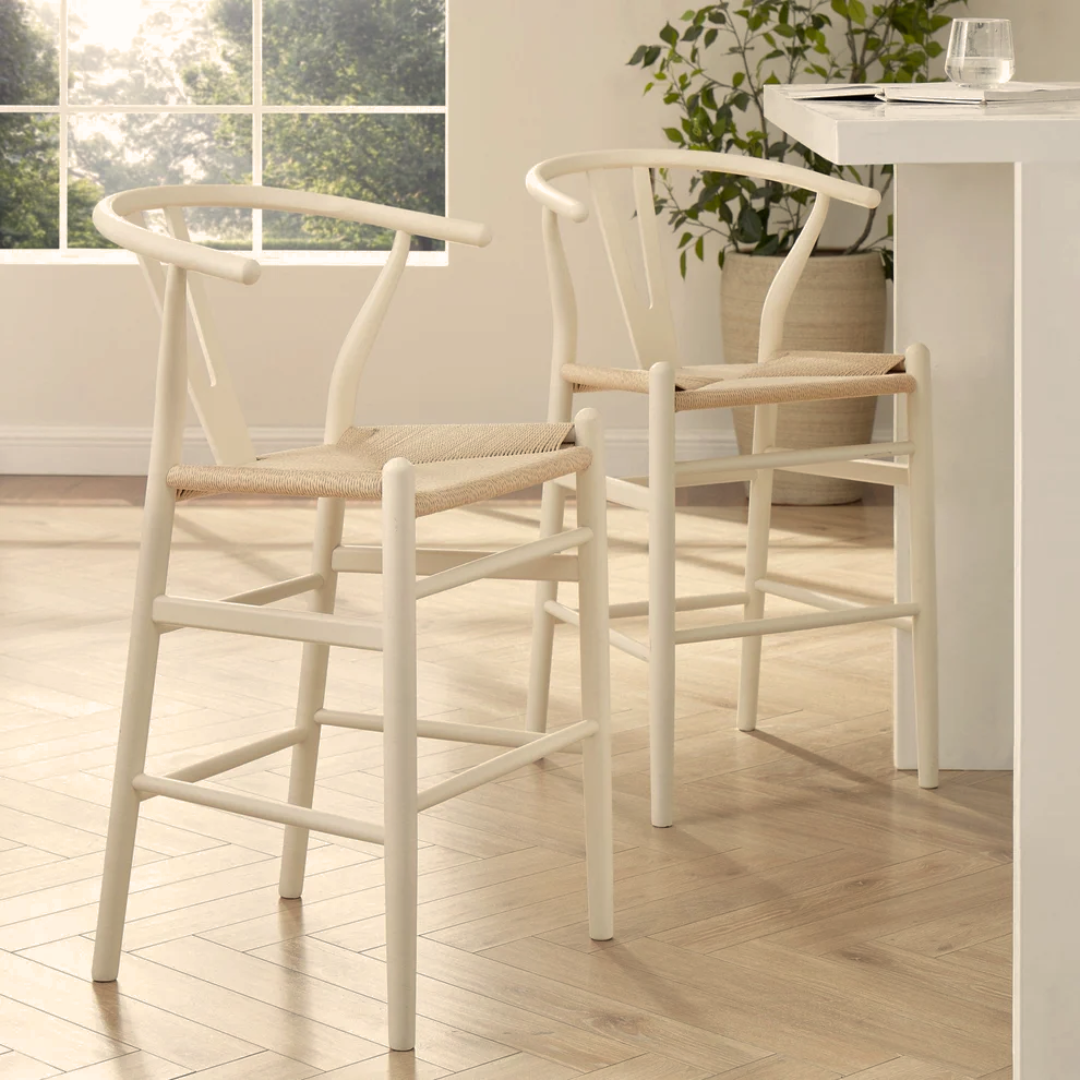 Woven White Wishbone Bar Stool