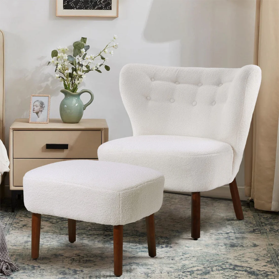 White Teddy Bear Armchair with Footstool