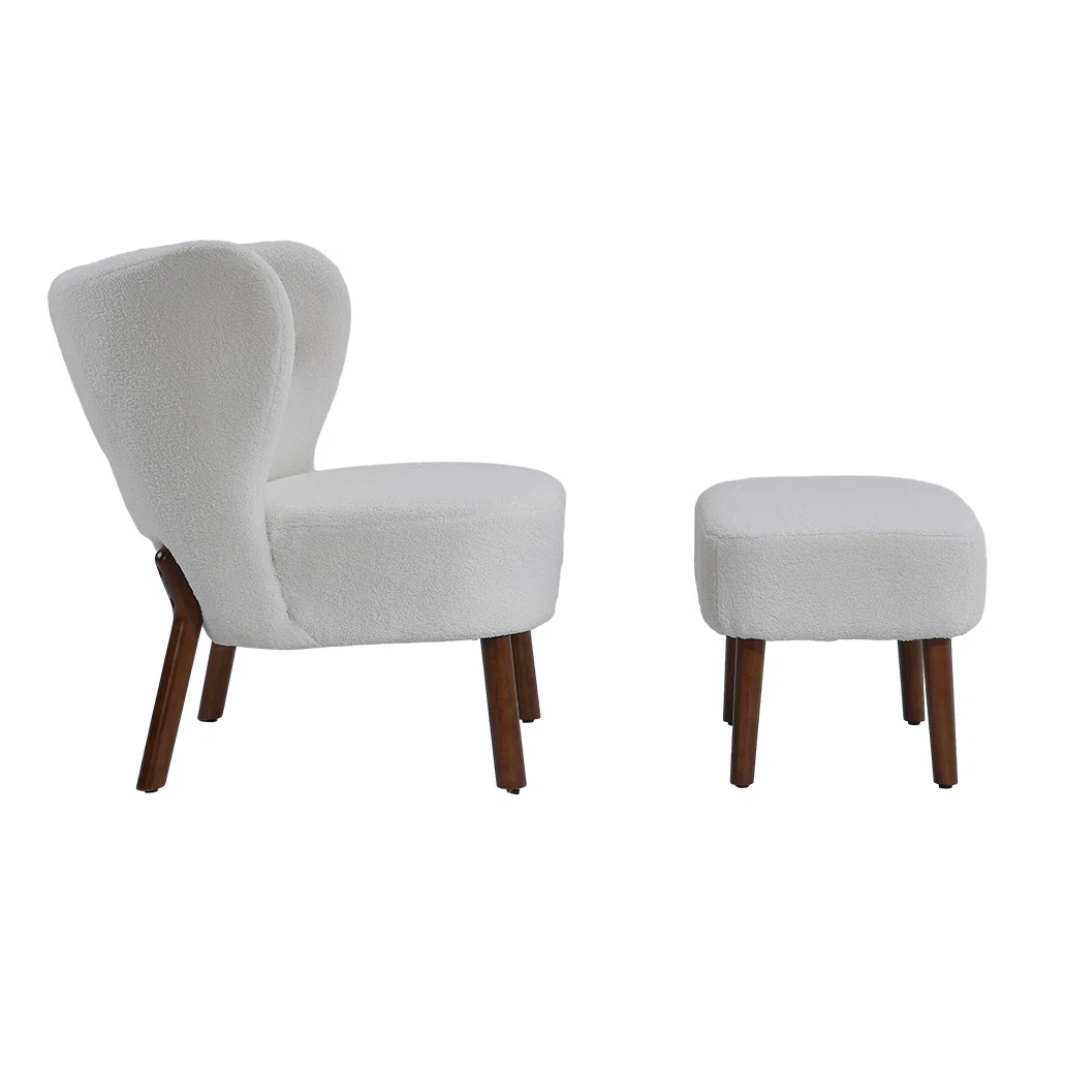 White Teddy Bear Armchair with Footstool
