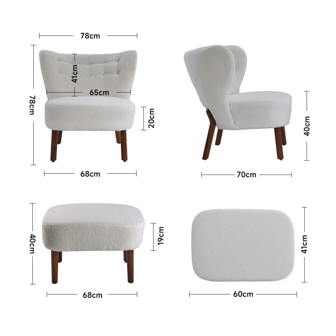 White Teddy Bear Armchair with Footstool