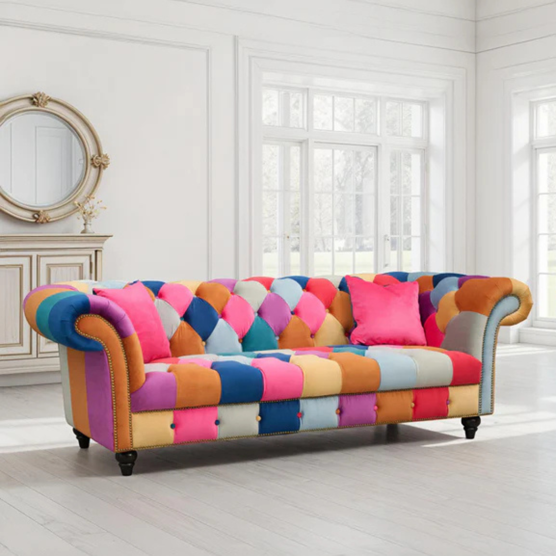 Image shows one of our patchwork sofas set in a modern home.