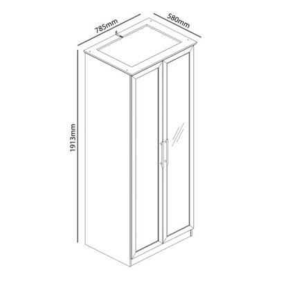 Line drawing of a tall cabinet with dimensions labeled