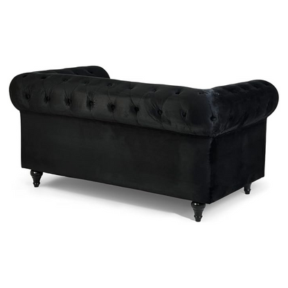 2-Seater Black Velvet Chesterfield Settee, back view.