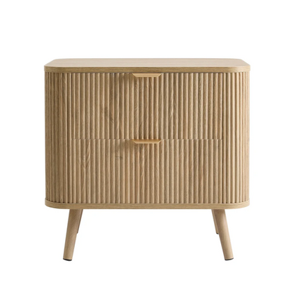 Wooden nightstand with a textured surface on a white background