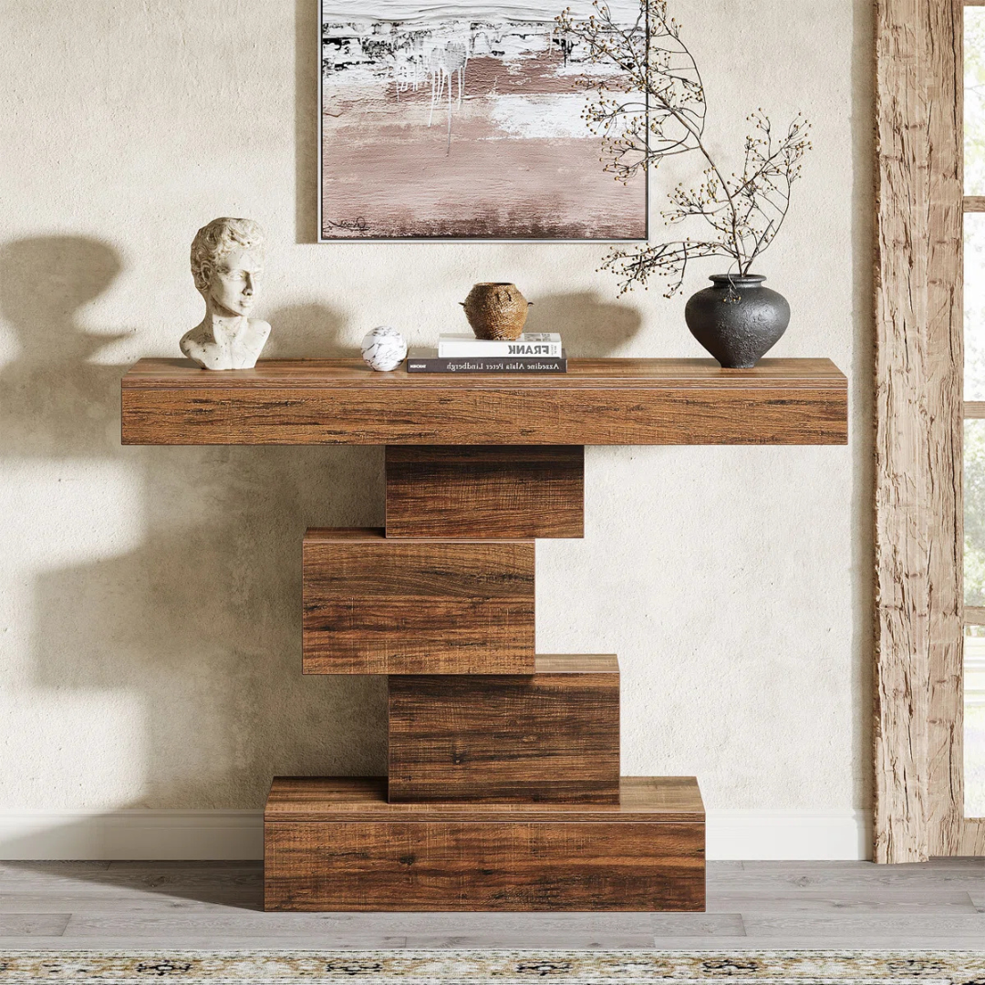 Abstract Wooden Console Table, front view