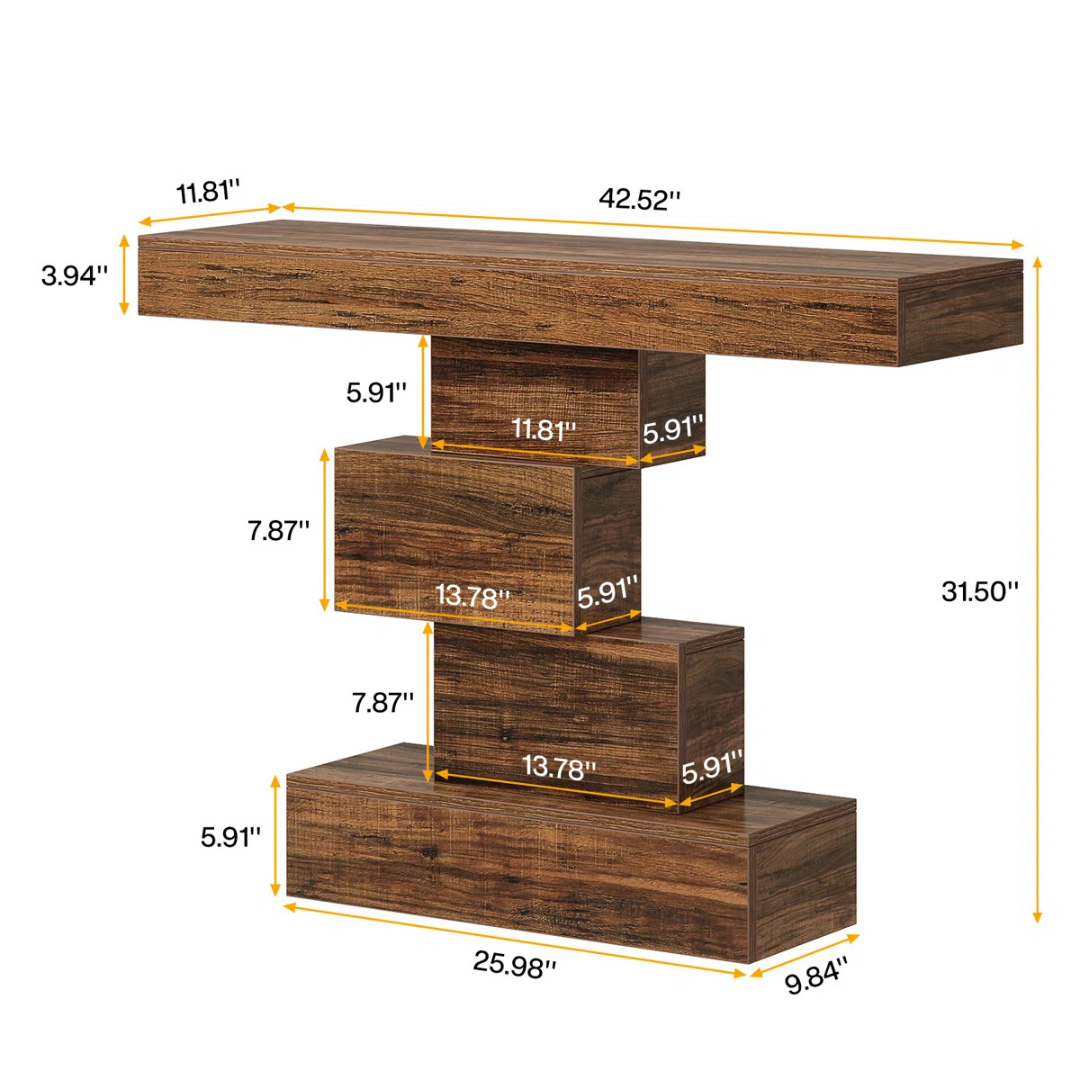 Abstract Wooden Console Table, dimensions.