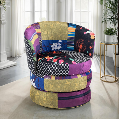 Accent Patchwork Fabric Swivel Armchair, set in a modern home.