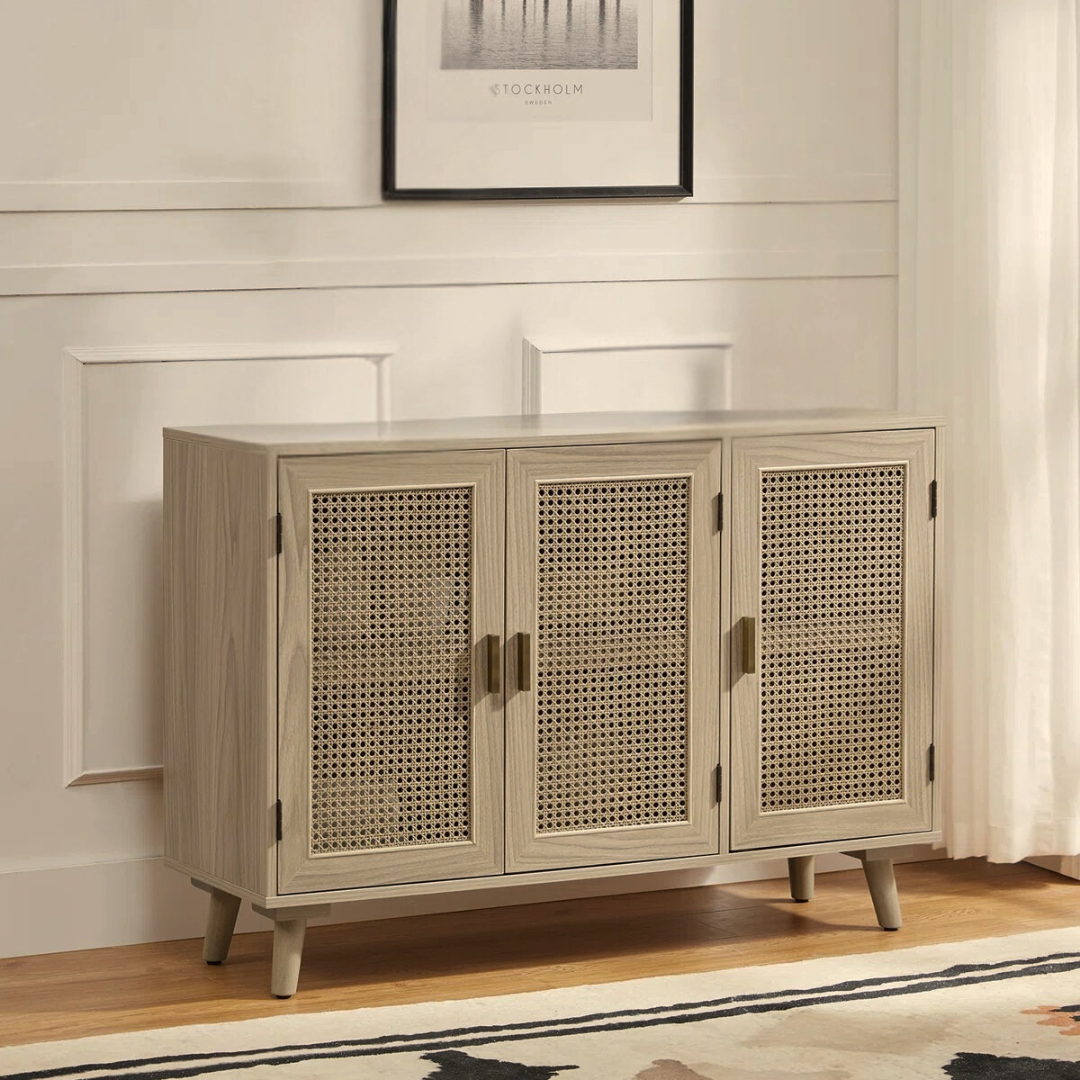 Acorn Rattan Sideboard With Storage, sat in a modern home.