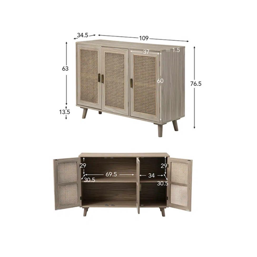 Acorn Rattan Sideboard With Storage, dimensions