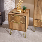 Art Deco Wood Bedside Drawers, set in a modern bedroom.