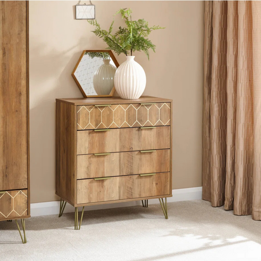 Art Deco Wooden Bedroom Chests Of Drawers, set in a modern bedroom.