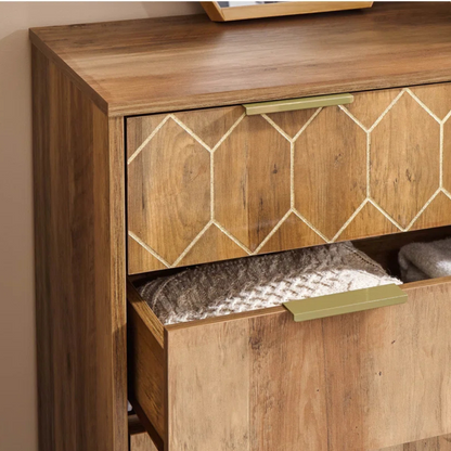 Art Deco Wooden Bedroom Chests Of Drawers, close up of art deco design.