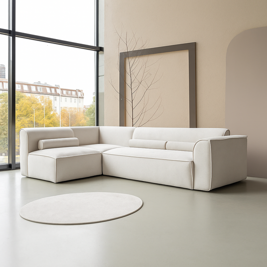 Beige Contemporary Sofa Sectional Modular, angled view in a modern home.