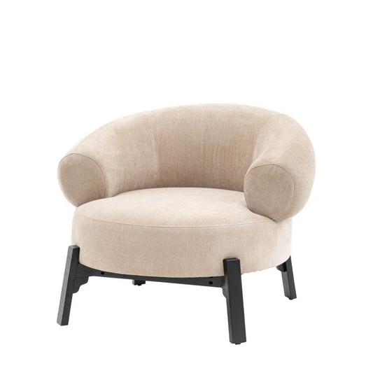 Beige armchair with black legs on a white background