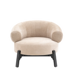 Beige armchair with black legs on a white background front view