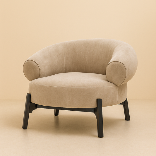 Beige armchair with black legs on a beige background