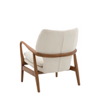 back view of the Beige armchair with wooden frame on a white background
