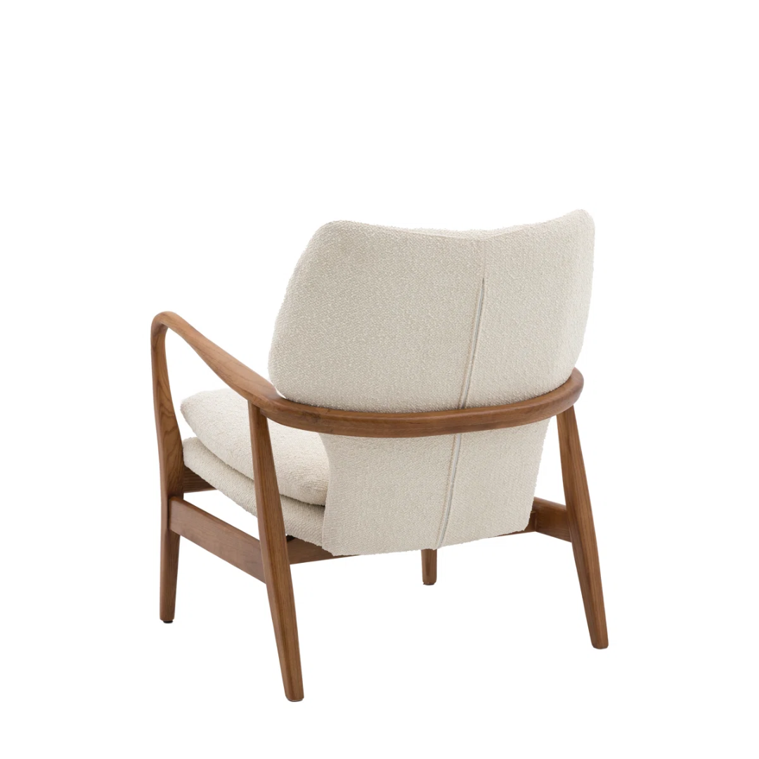 back view of the Beige armchair with wooden frame on a white background