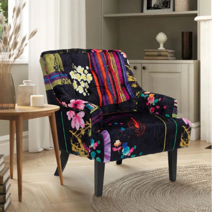 Black Accent Patchwork Armchair, set in a modern home.