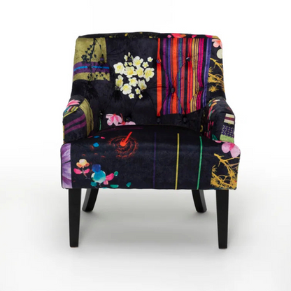 Black Accent Patchwork Armchair, front view.
