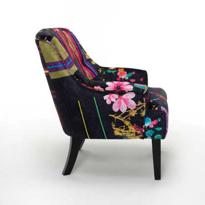Black Accent Patchwork Armchair, side view.