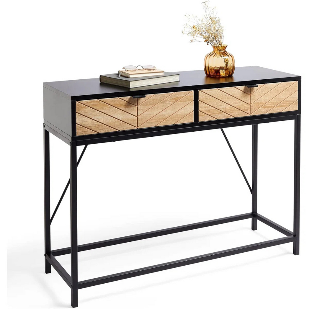 Black Modern Console Table, white background.
