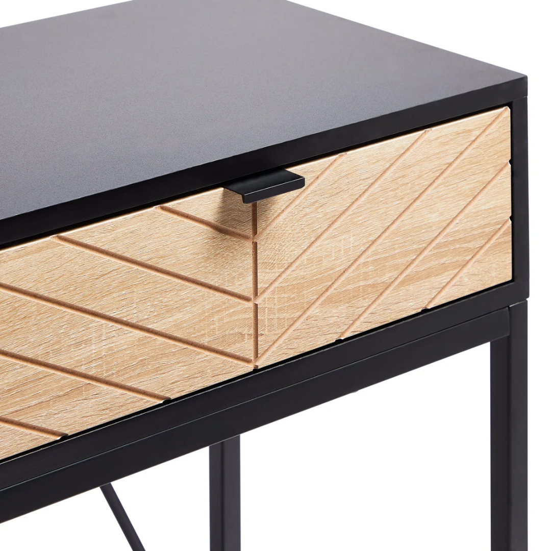 Black Modern Console Table, close up to drawer design.