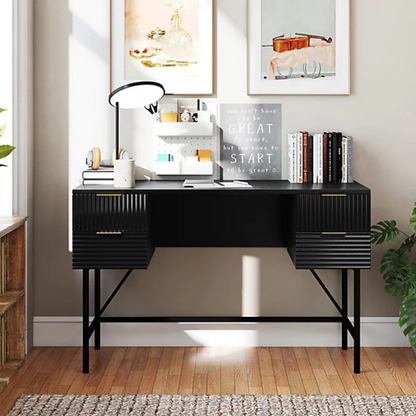 Black Modern Home Office Desk, set in a model home front view.