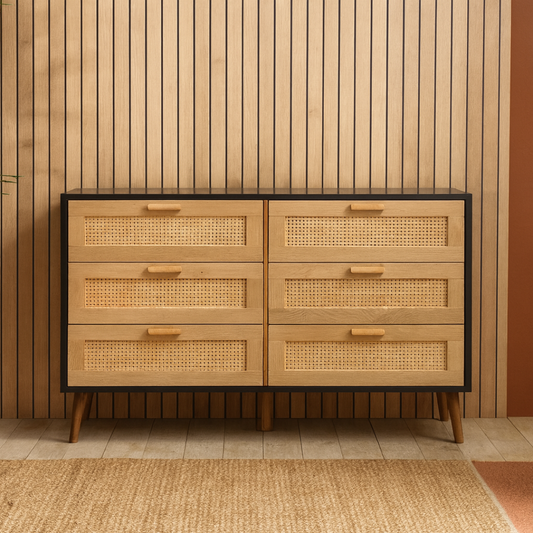 Black Six Drawer Woven Chest Of Drawers