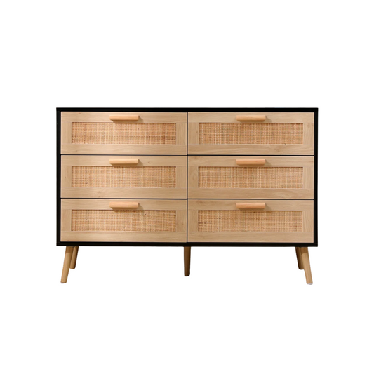 Black Six Drawer Woven Chest Of Drawers