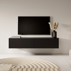Black Wood Paneling Floating Wall Mounted TV Unit