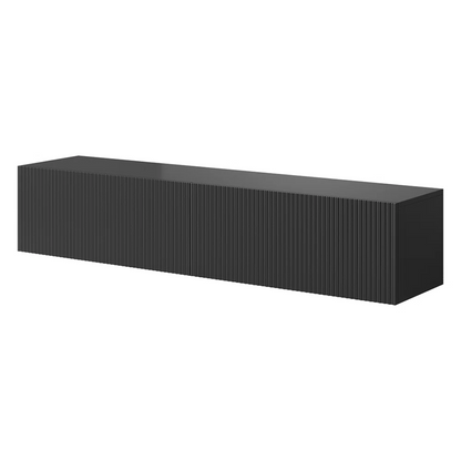 Black Wood Paneling Floating Wall Mounted TV Unit