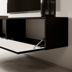 Black Wood Paneling Floating Wall Mounted TV Unit