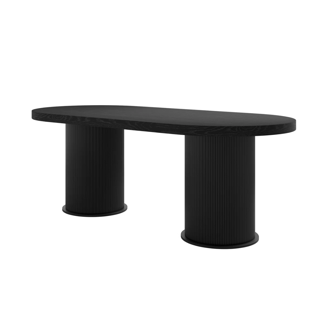 Black Wooden Oval Dining Tables For 6
