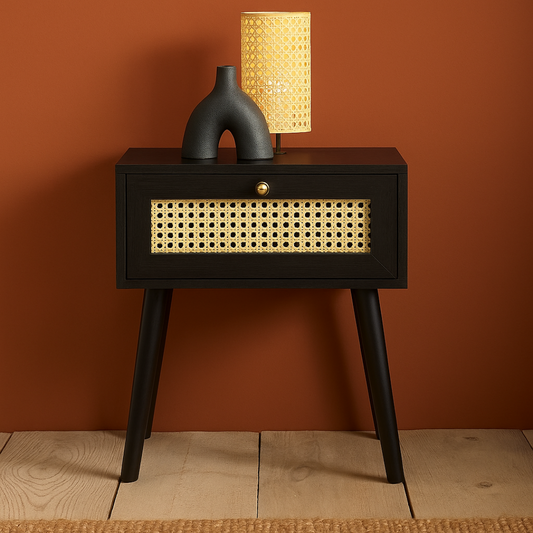 Black Bedside Rattan Table
