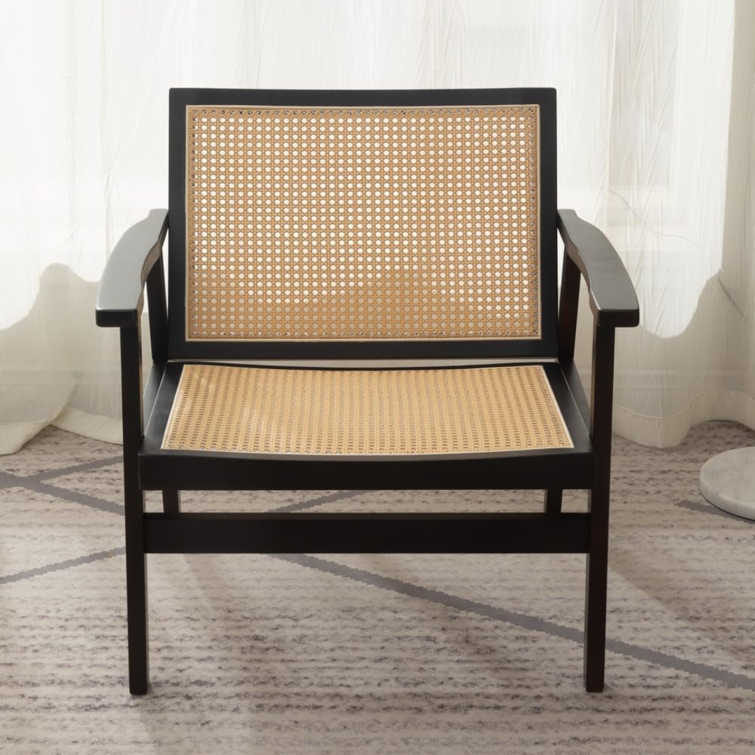 Black Lounge Accent Chair Rattan front view