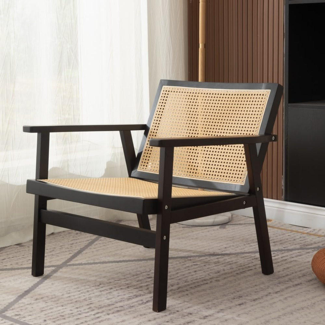 Black Lounge Accent Chair Rattan side view